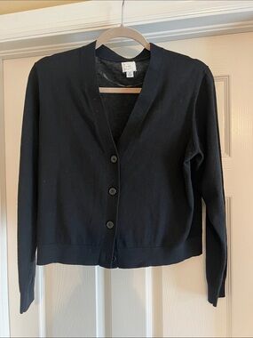 A. New Day - Classic Black V-Neck Button Cardigan, Small